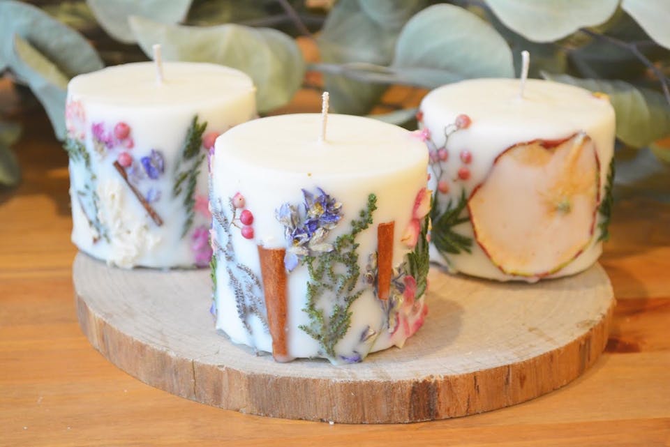 【アレンジ】2．ドライフラワーでボタニカルキャンドルに