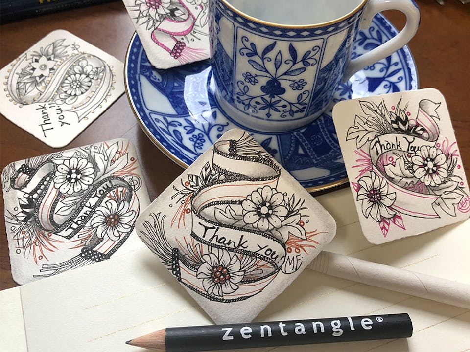 ゼンタングル®︎で花を描く2ステップ