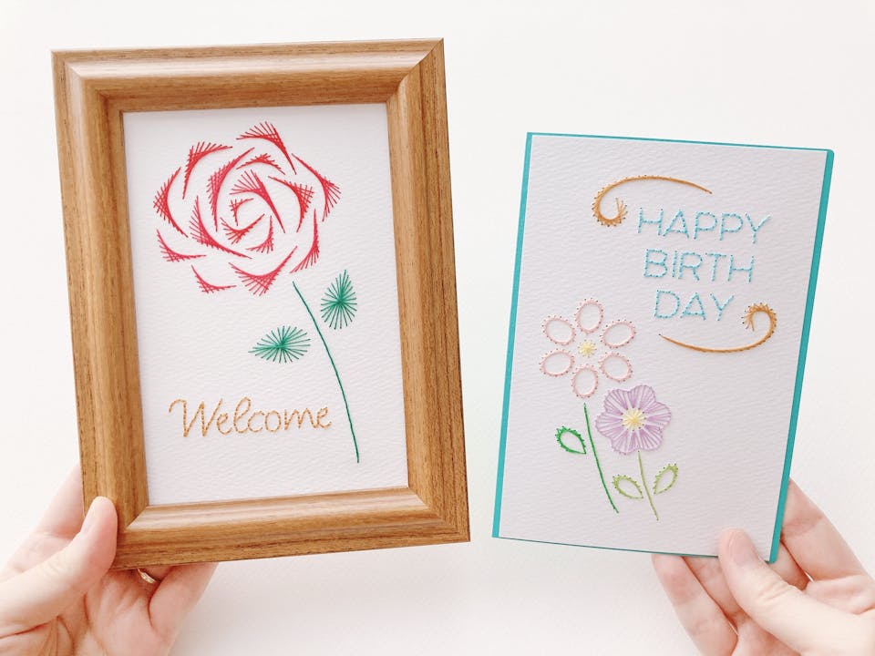 「お花モチーフの紙刺繍カード」作り講座