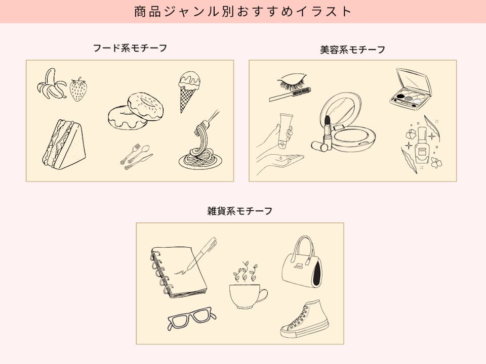 手書きポップに活用できる商品ジャンル別イラスト例
