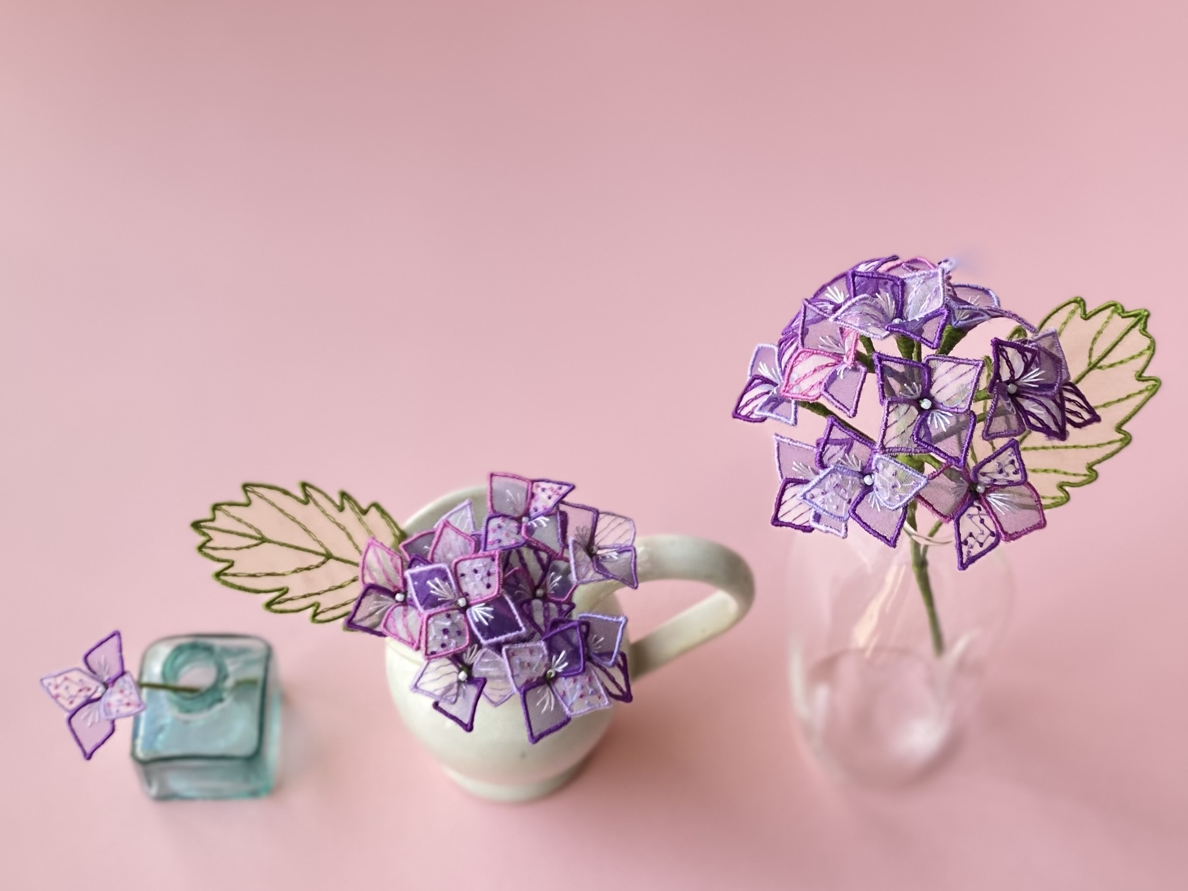 コースレッスン】オーガンジーで作る、紫陽花の立体刺繍講座 | 刺繍