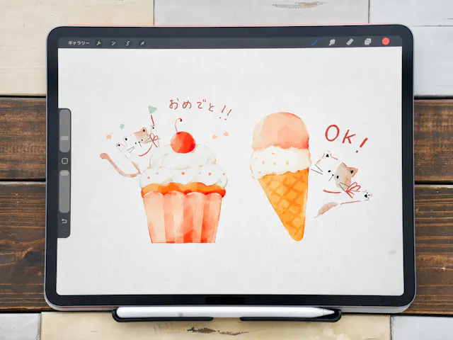 描いたイラストを組み合わせて、
SNSやLINEスタンプにも活用のイメージ画像