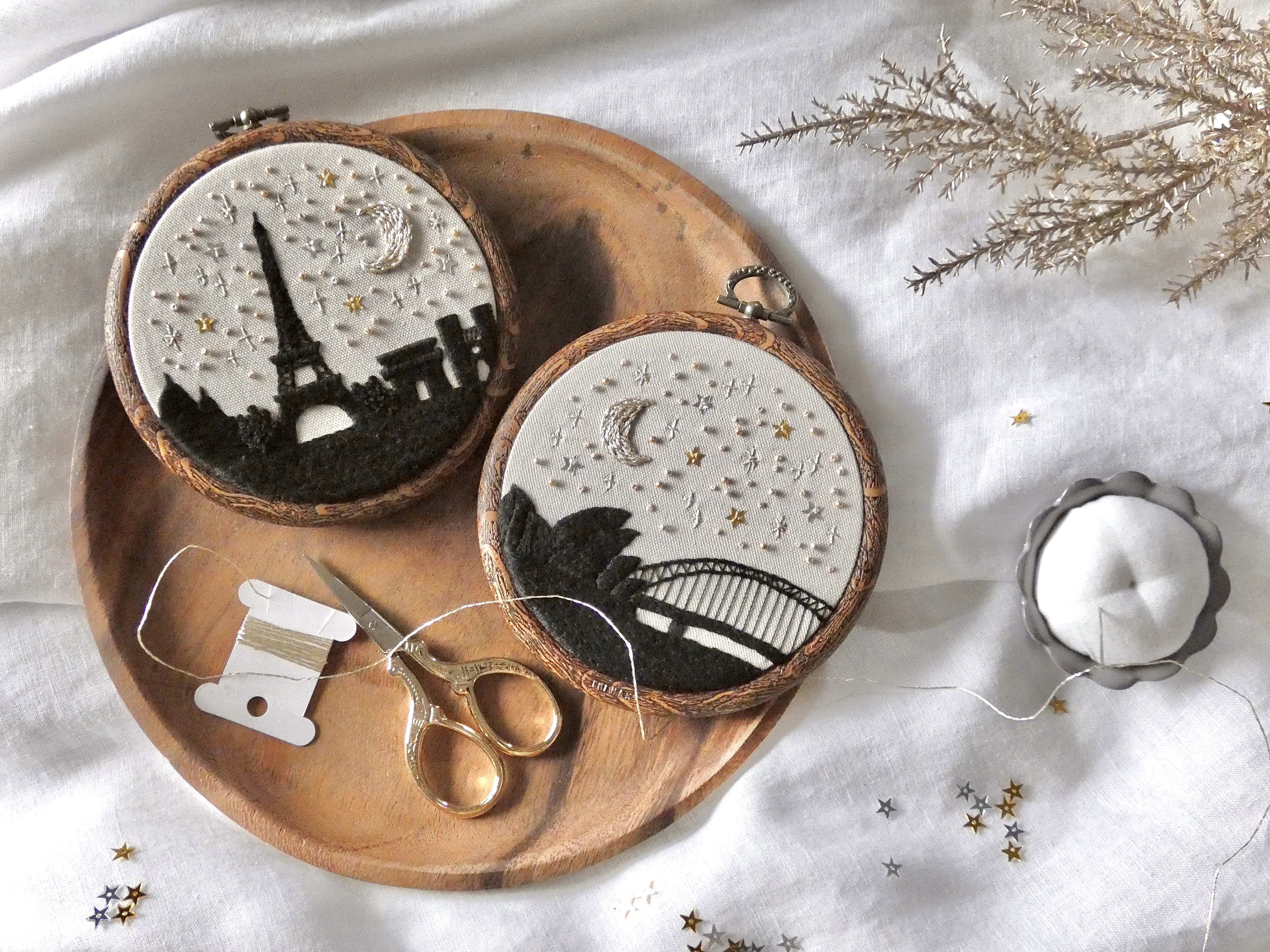 【初心者さんも安心☆】金銀の星たちでつむぐ刺繍アートの壁飾り・PARCELの星空刺繍講座