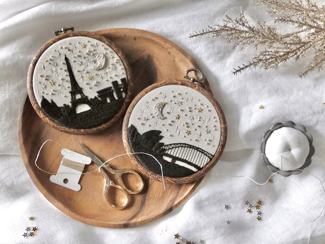 【初心者さんも安心☆】金銀の星たちでつむぐ刺繍アートの壁飾り・PARCELの星空刺繍講座