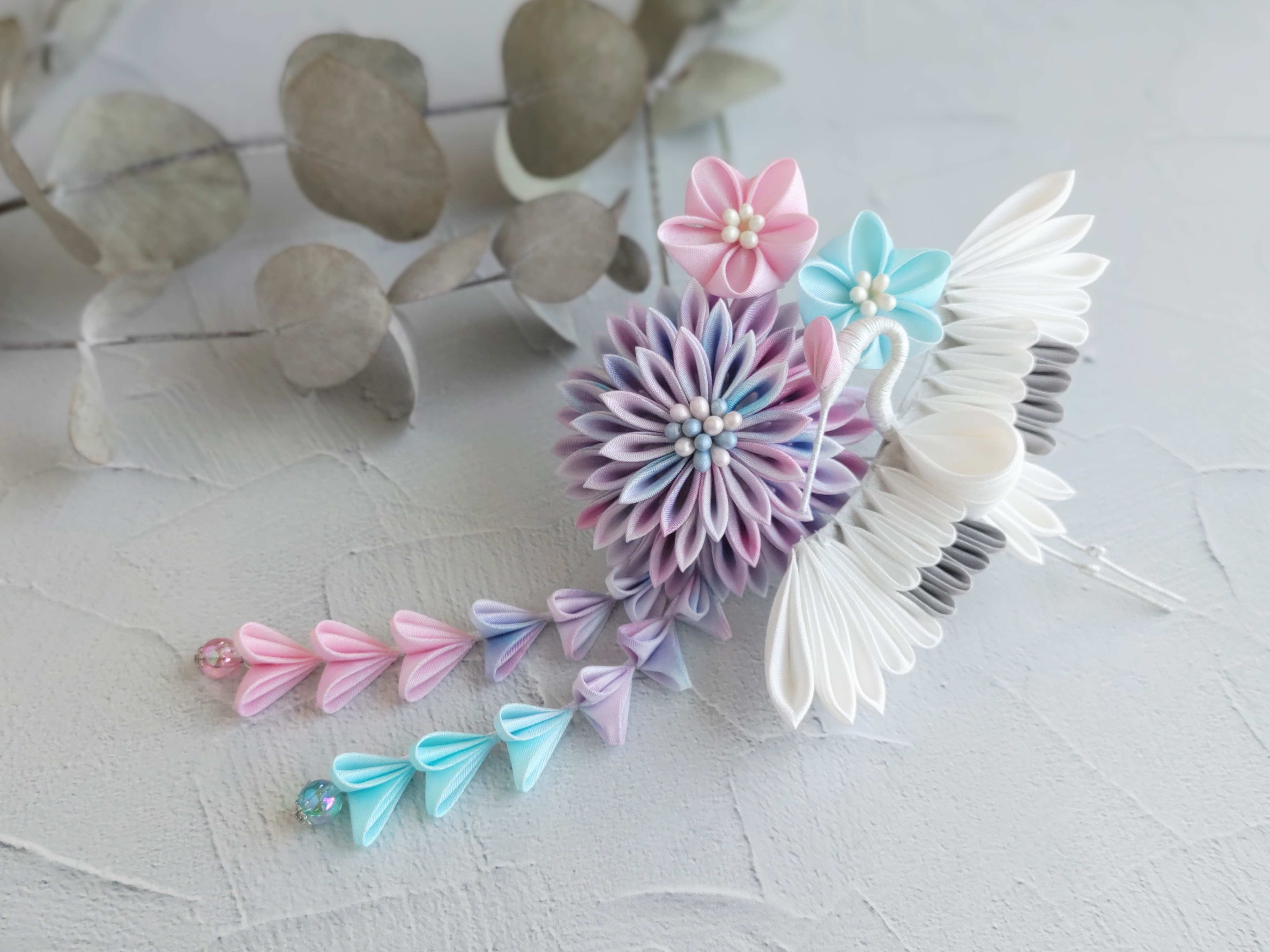 初めてのボンドつまみ細工講座 (鶴とお花のかんざし)の紹介画像1