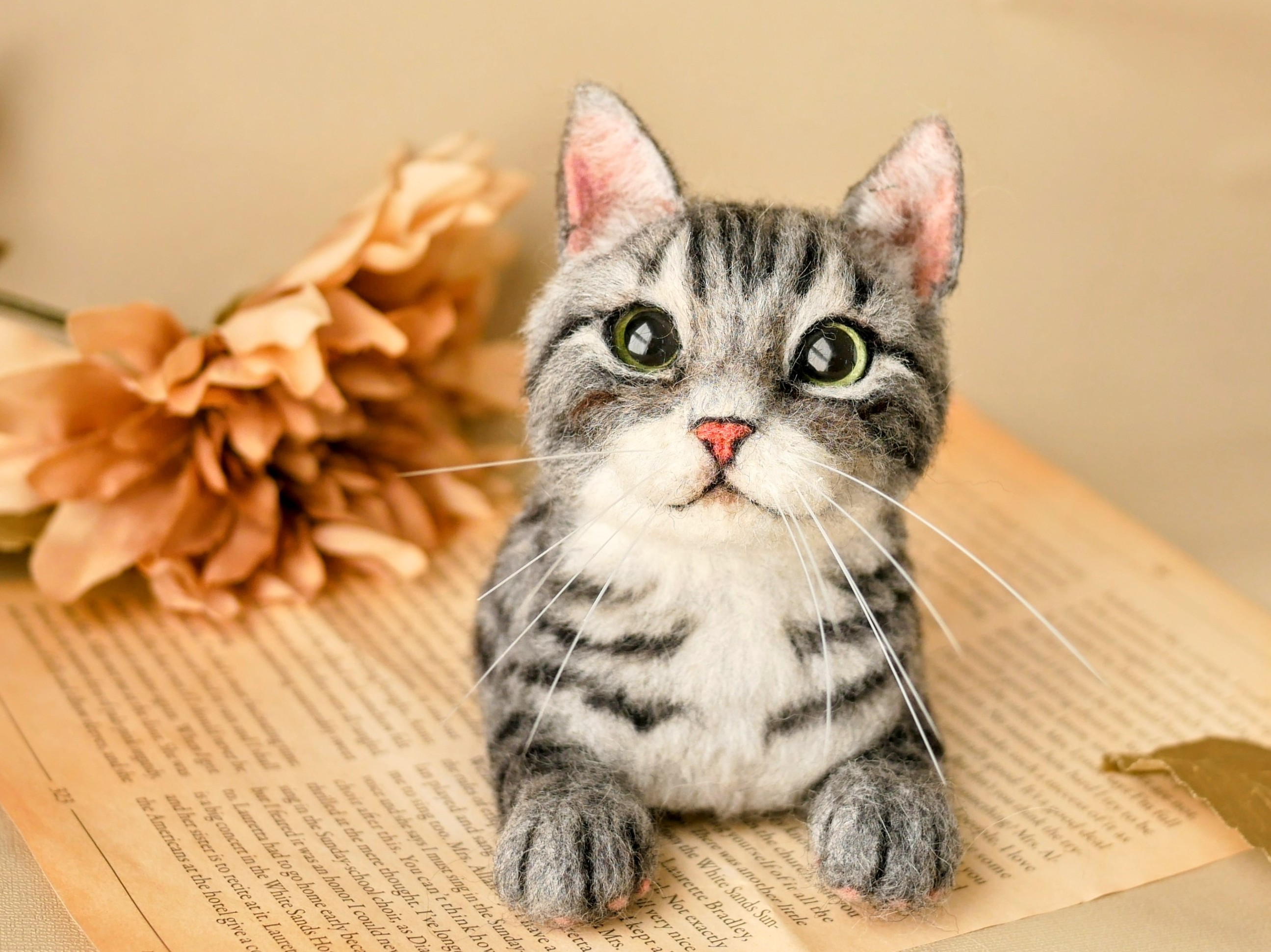 羊毛フェルト　猫　サバトラ猫 ハマナカ ニードルフェルトでつくる植毛キット キジトラ