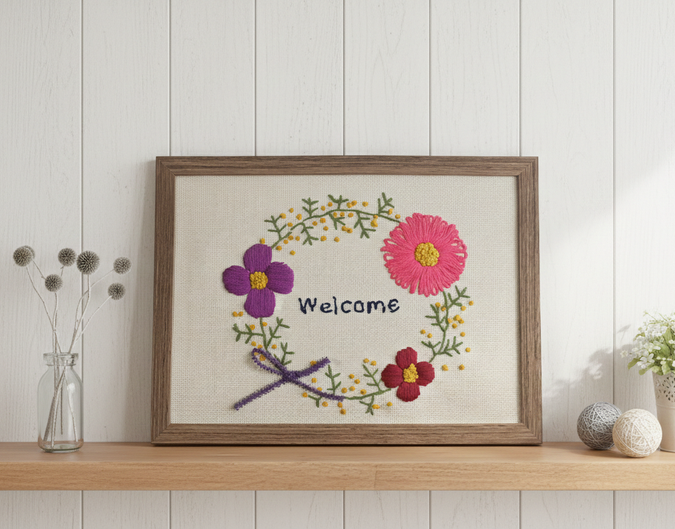 心がほどけるふっくら刺繍ワーク講座「野花のリース」