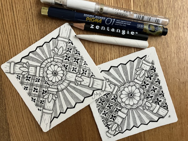 和風のゼンタングルを描いてみよう②シェーディングとハイライトの画像