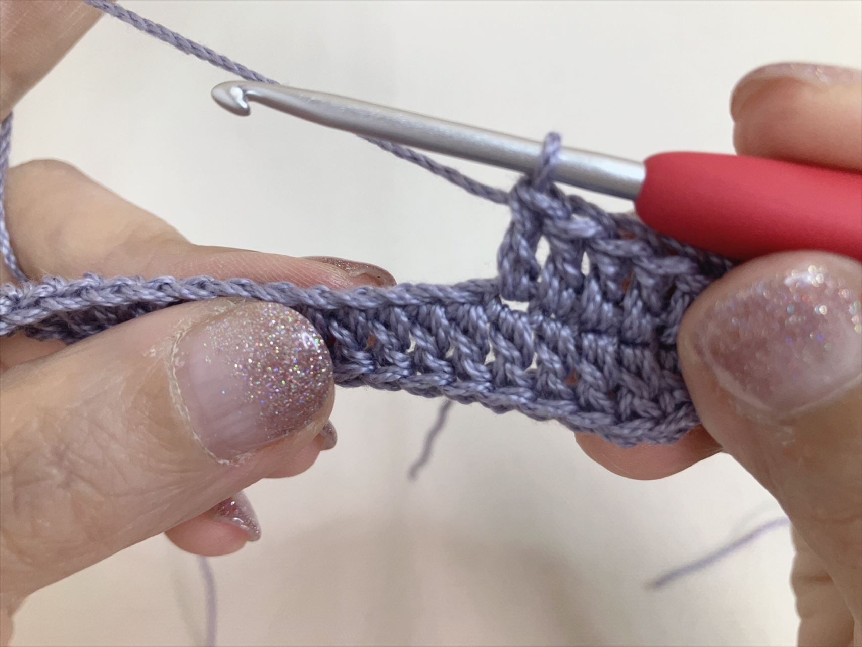 玉編みのミニポーチ〜本体の作り方〜の画像