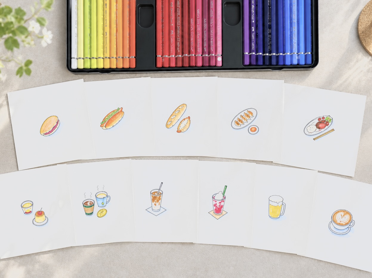 楕円・円筒形から描く食べものイラストの画像