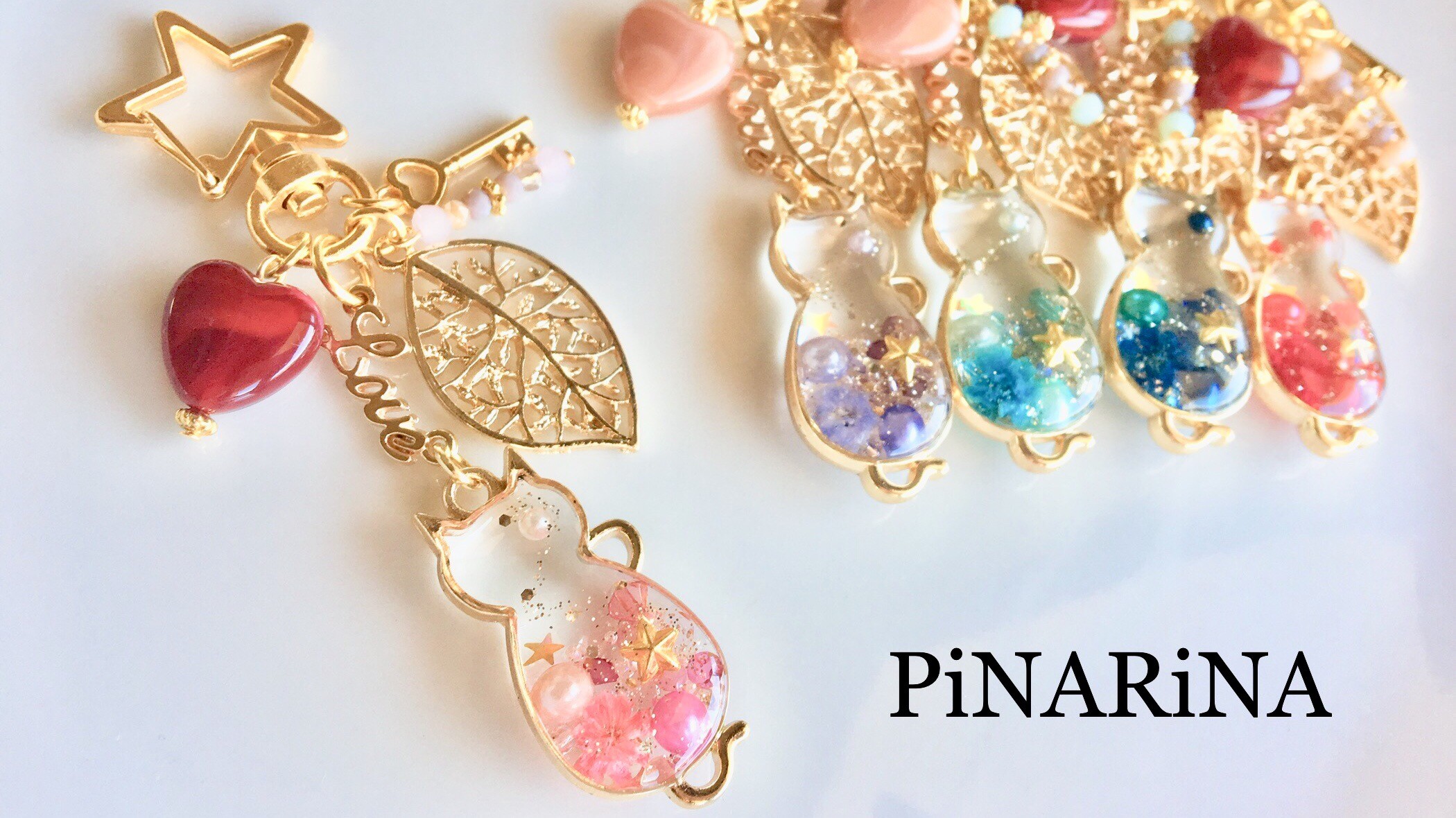 ピンク＊オシャレねこのキーホルダー