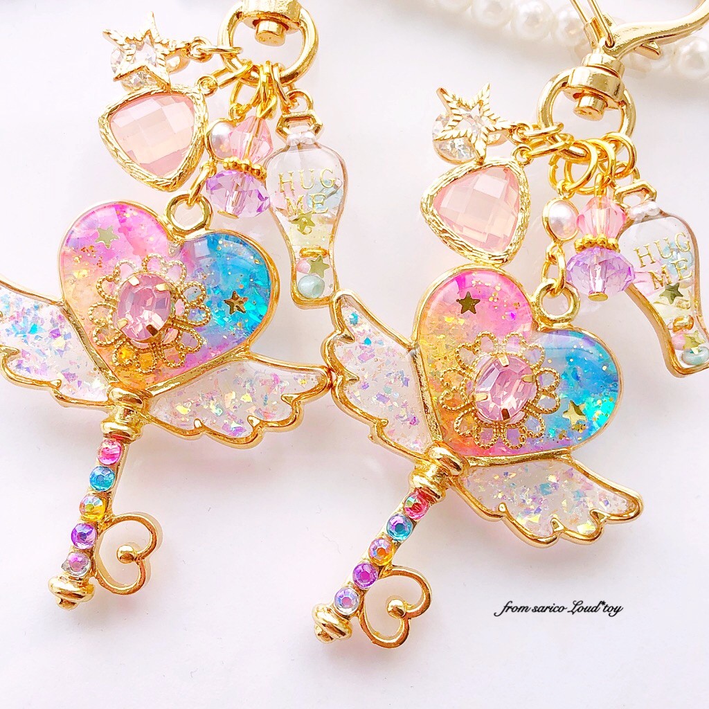 rainbow ハートステッキチャーム