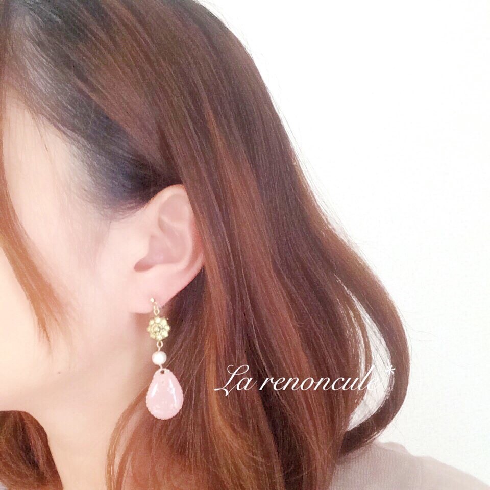 ピンク❋秋色ドットフラワー