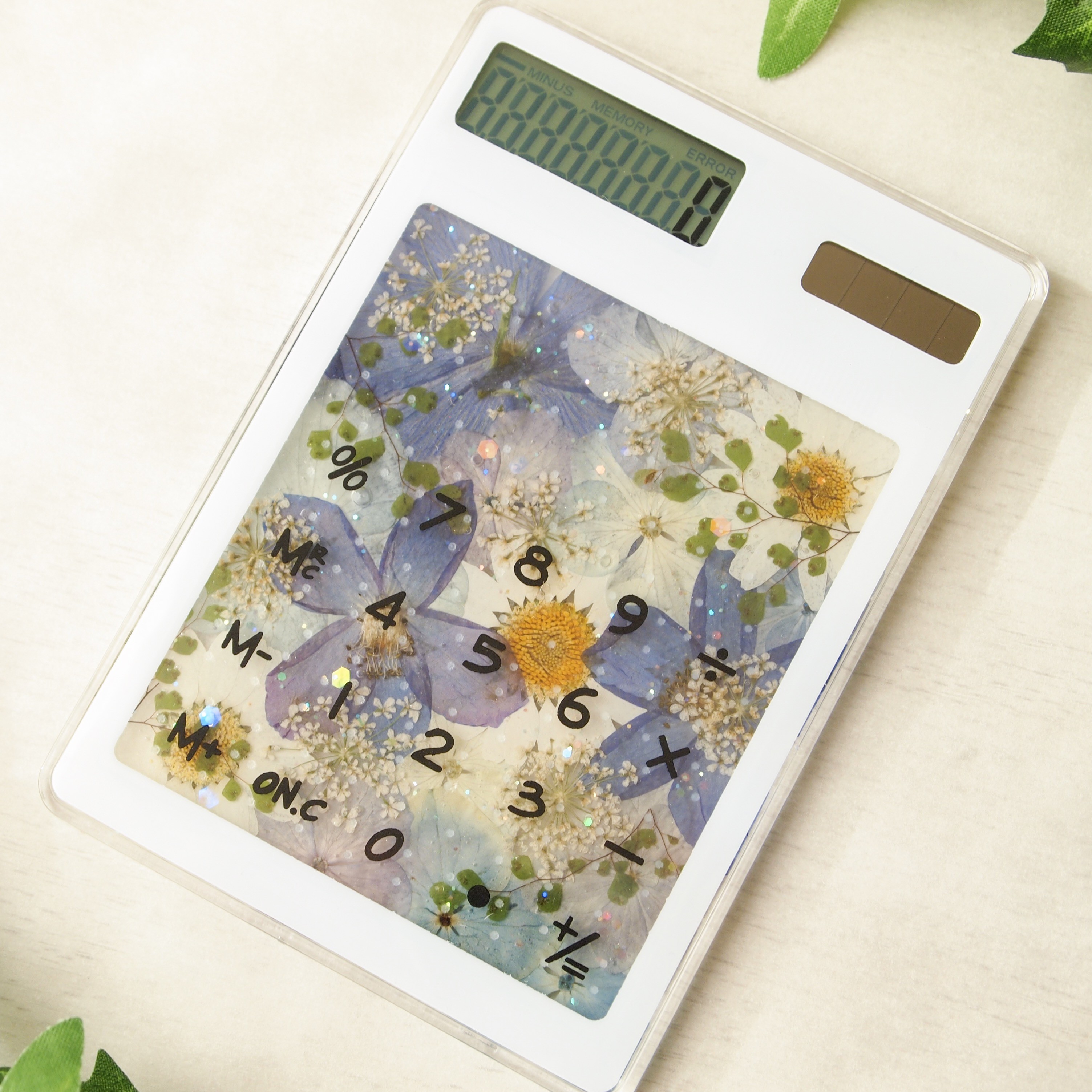押し花電卓（ブルー）