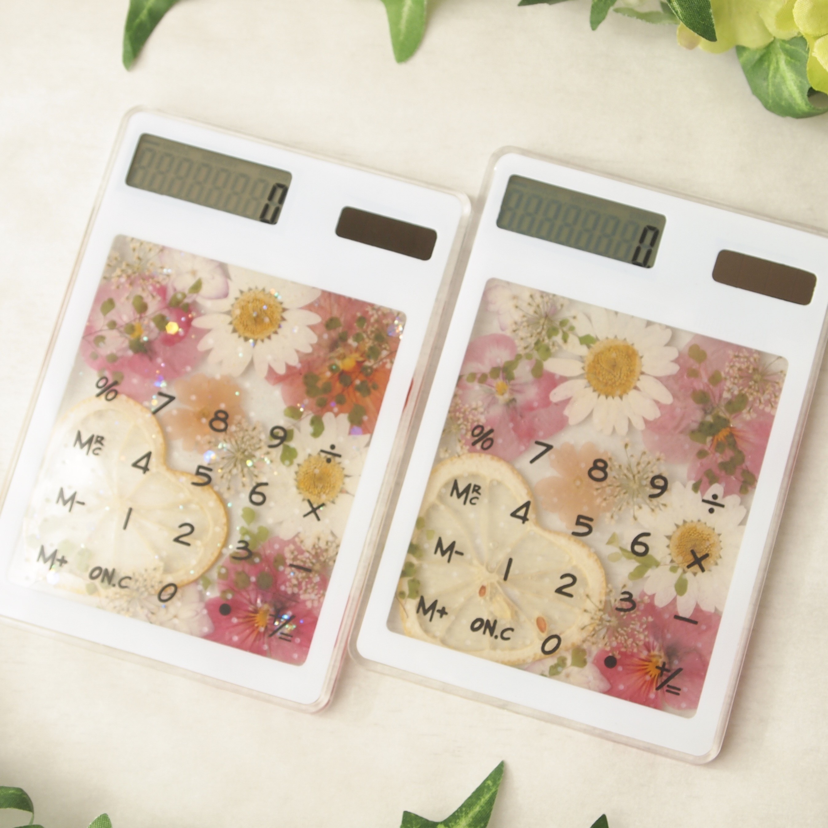 押し花電卓（ハートレモン）