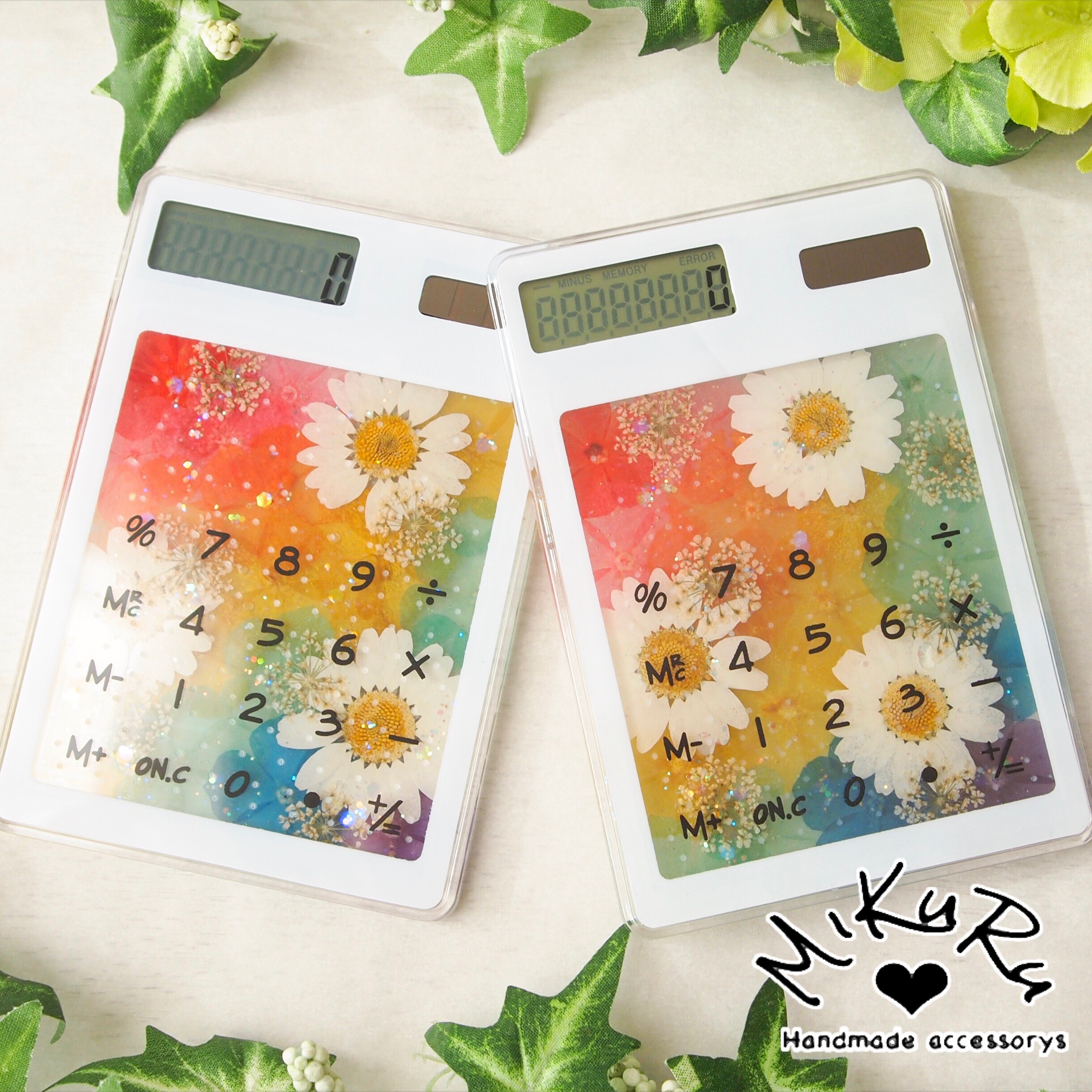 押し花電卓（レインボー）
