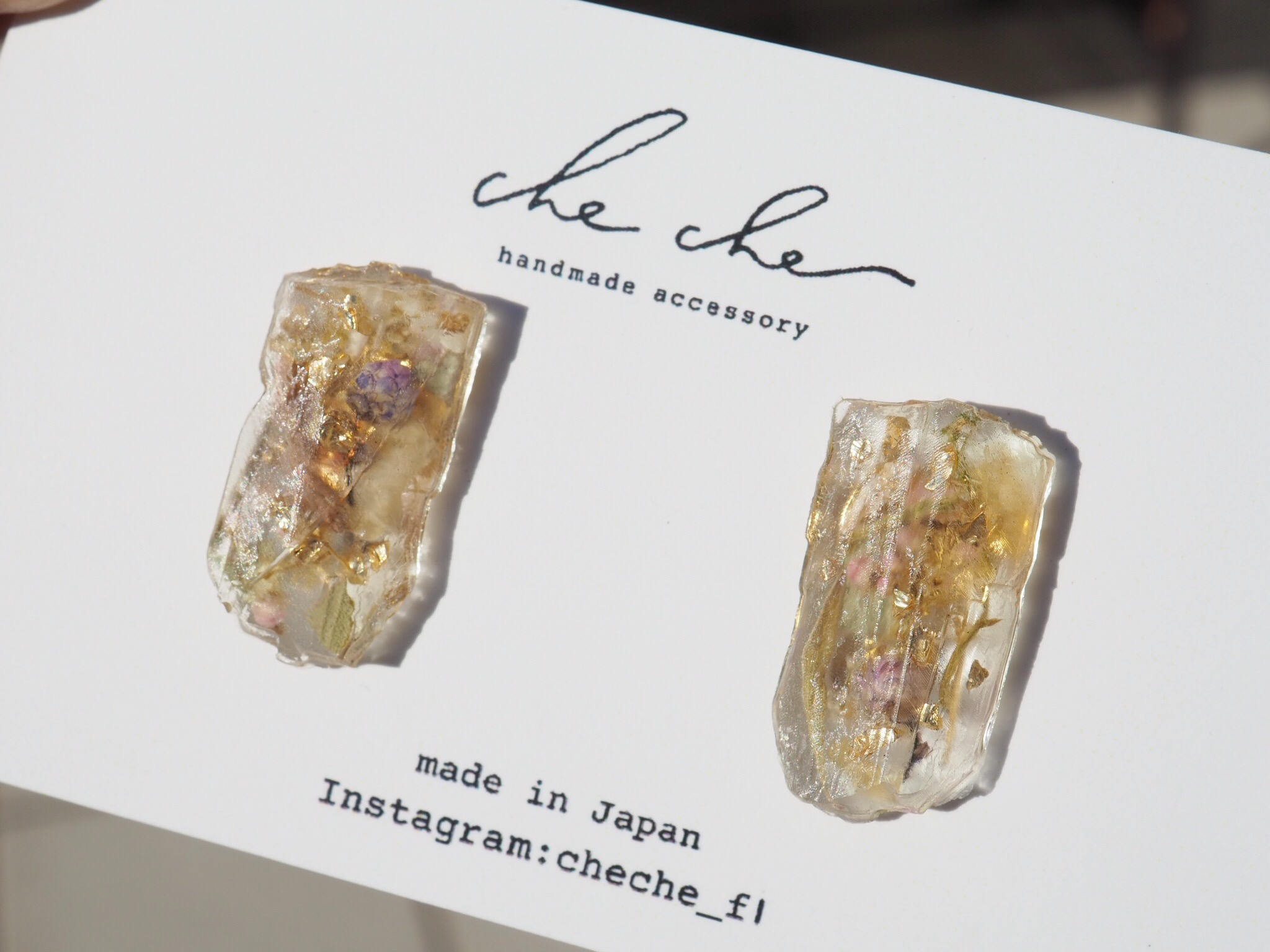 鉱物ドライフラワーイヤリング