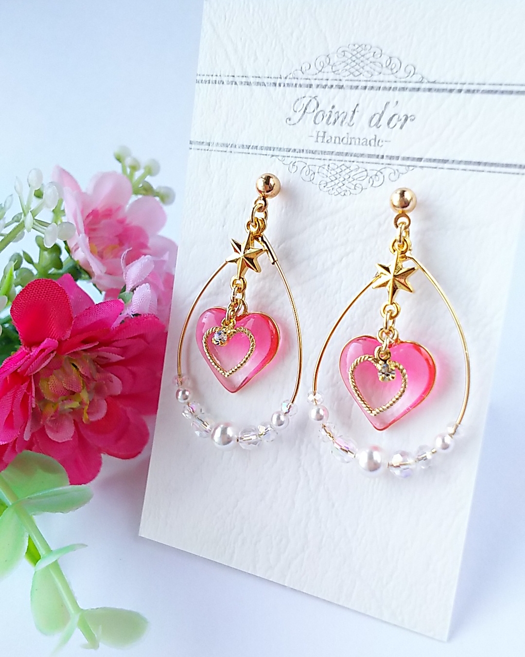 ダブルハートの雫💧耳飾り