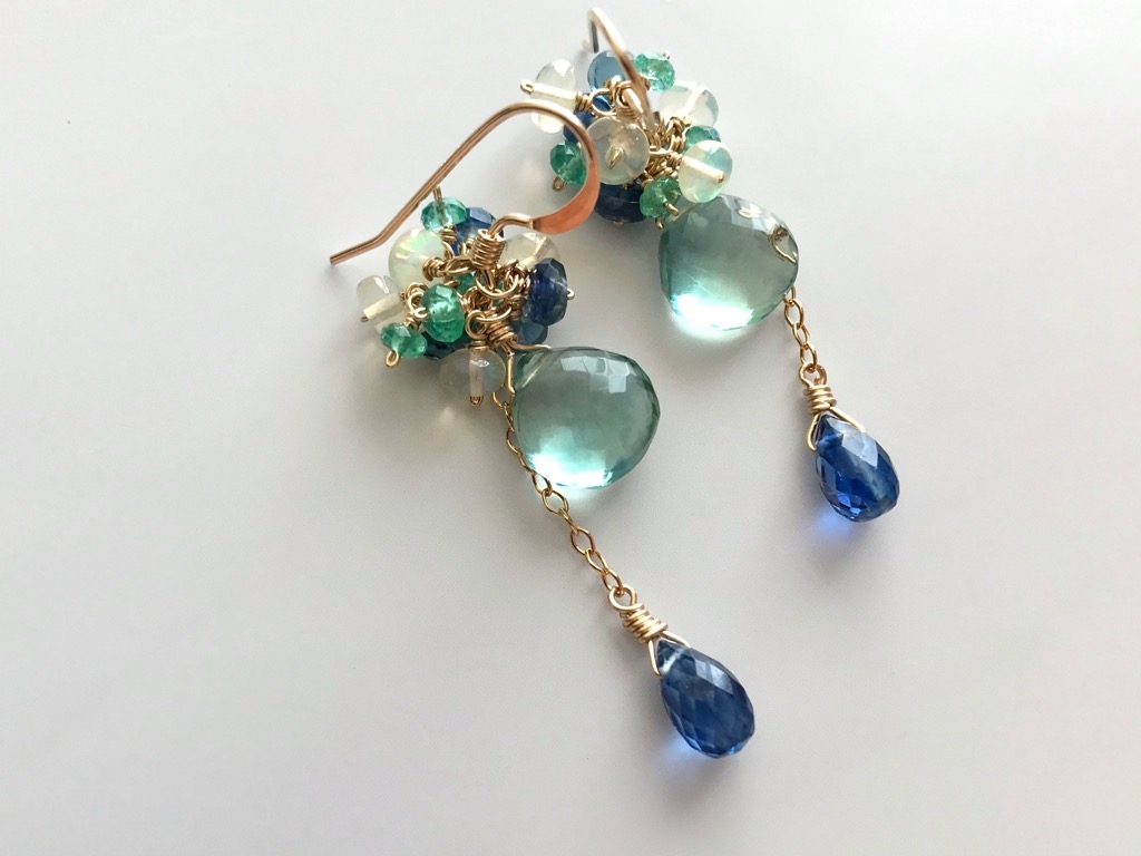 14kgf グリーンフローライトとカイヤナイト ピアス/イヤリング Dressy