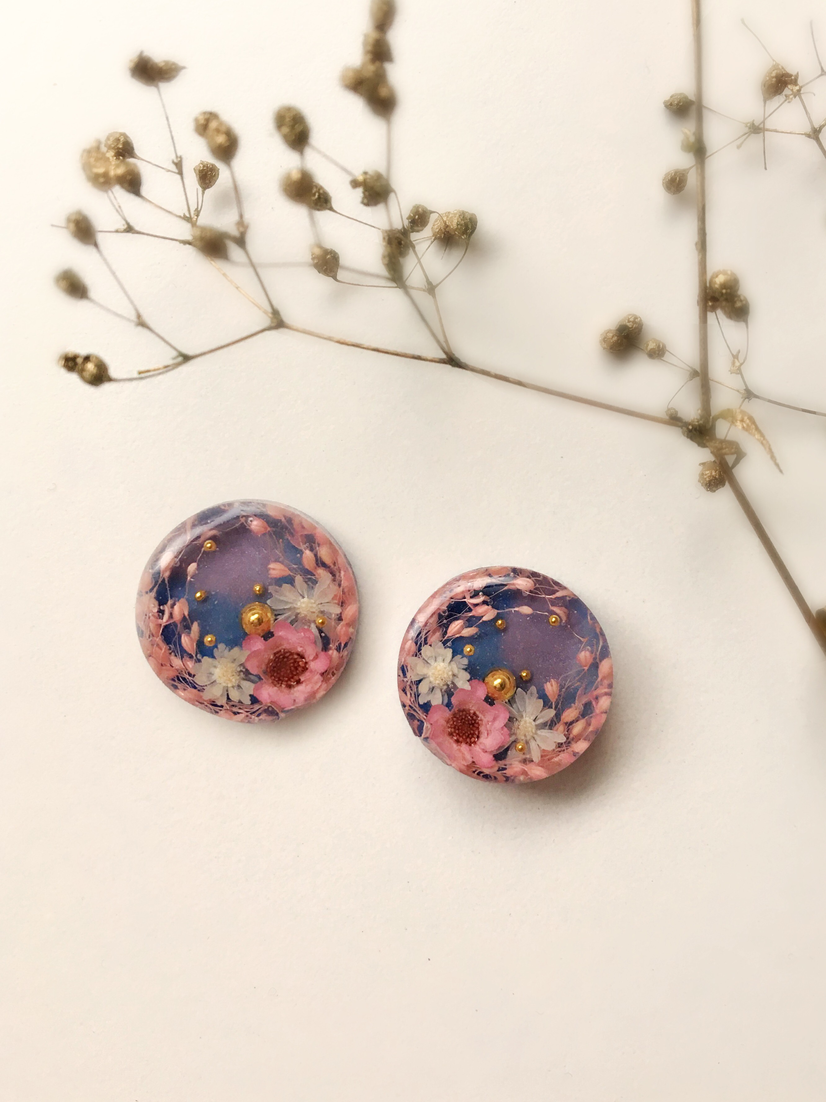 🌸受注製作🌸 Spring Sunset Sky and Beautiful Flower (ピアス・イヤリング)