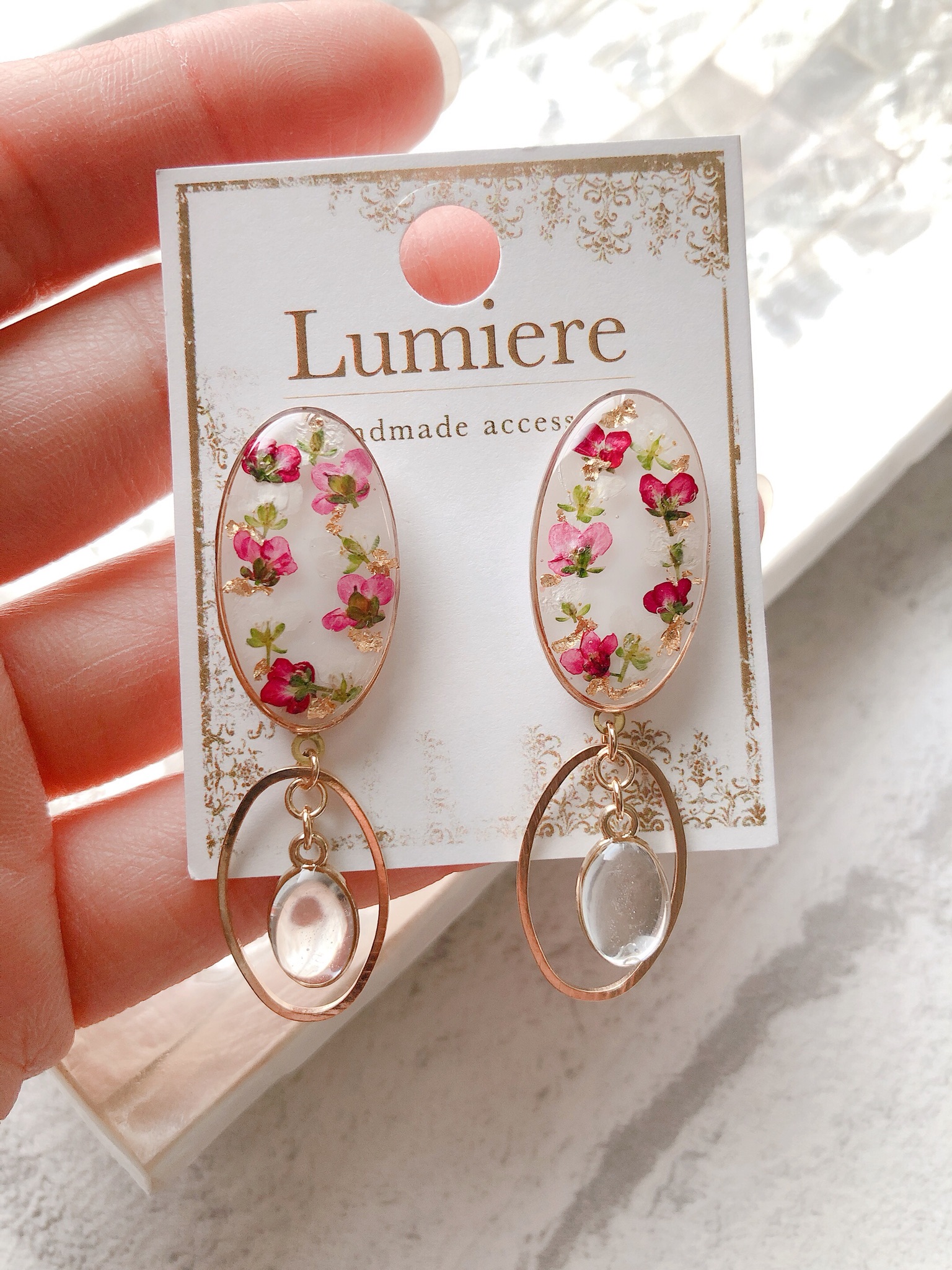 ピンクホワイトアリッサム（ピアス）