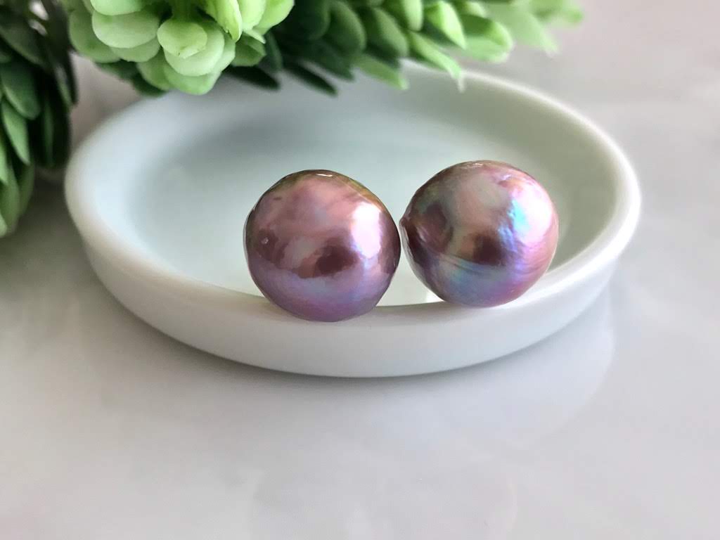 K14GF エジソンパール セミバロック スタッドピアス Purple