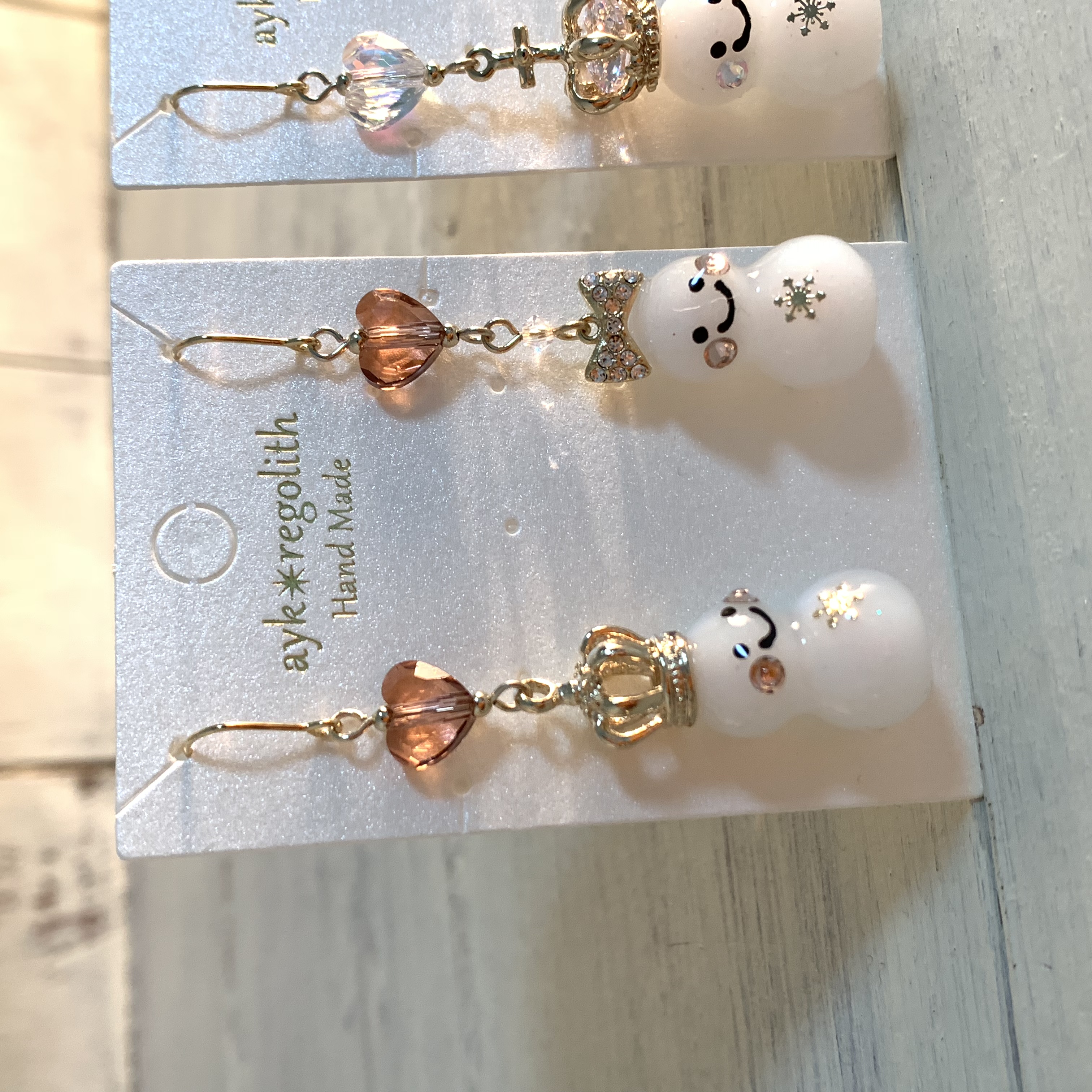 雪だるまカップルピアス【ヴィンテージローズ】