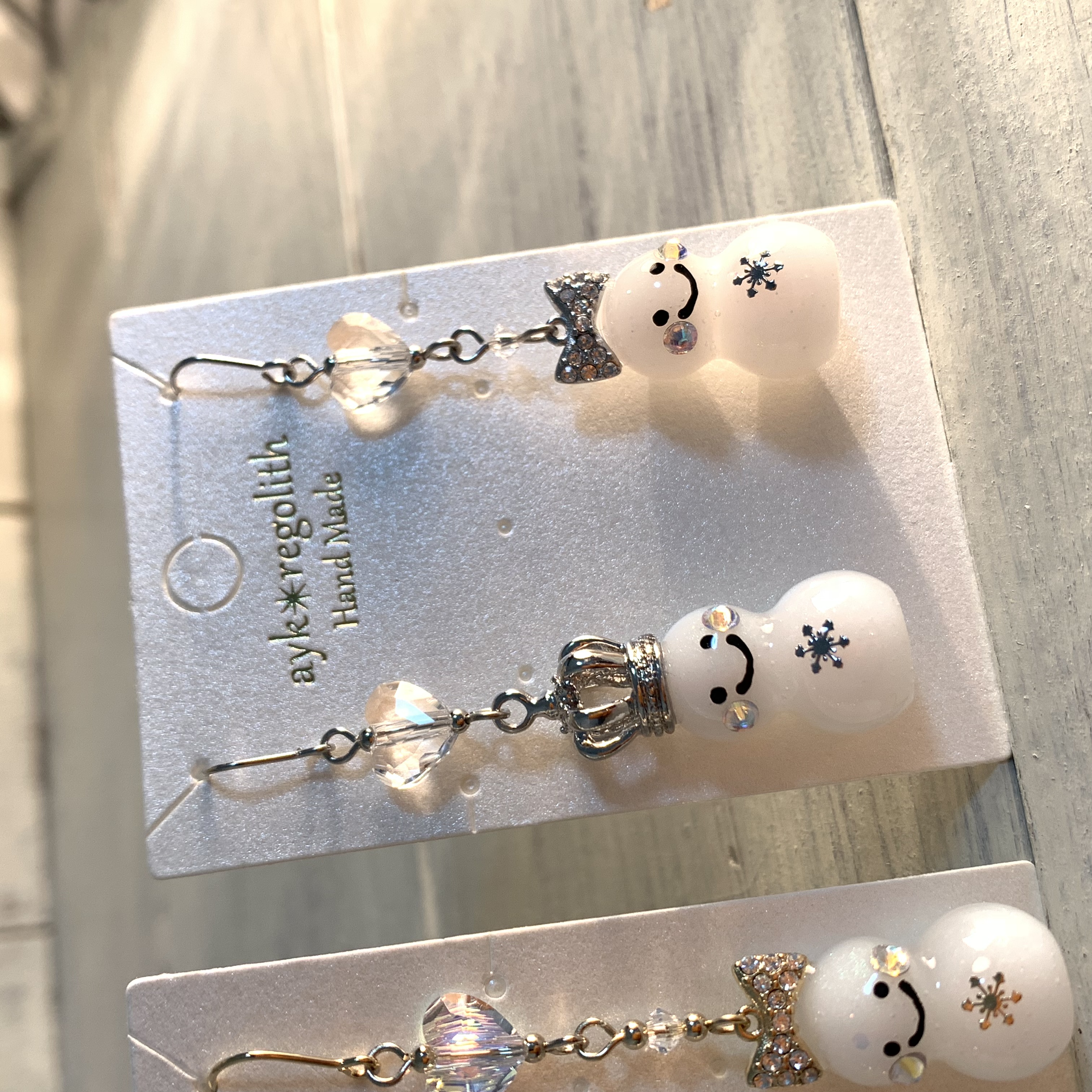 雪だるまカップルピアス【クリスタル シルバー】