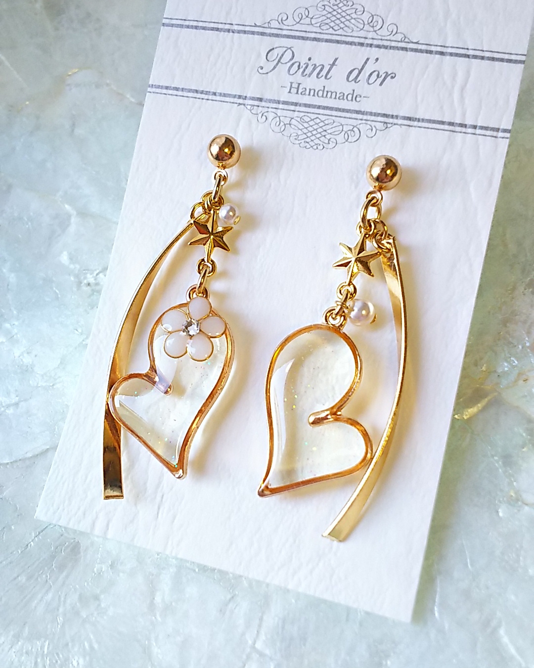 Heart and flowers 耳飾り