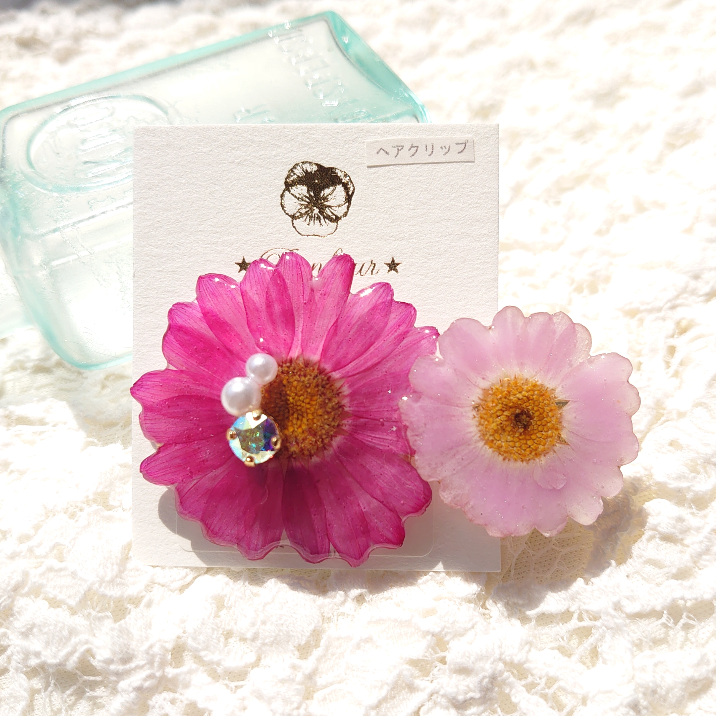 染めマーガレットのヘアクリップ・ピンク