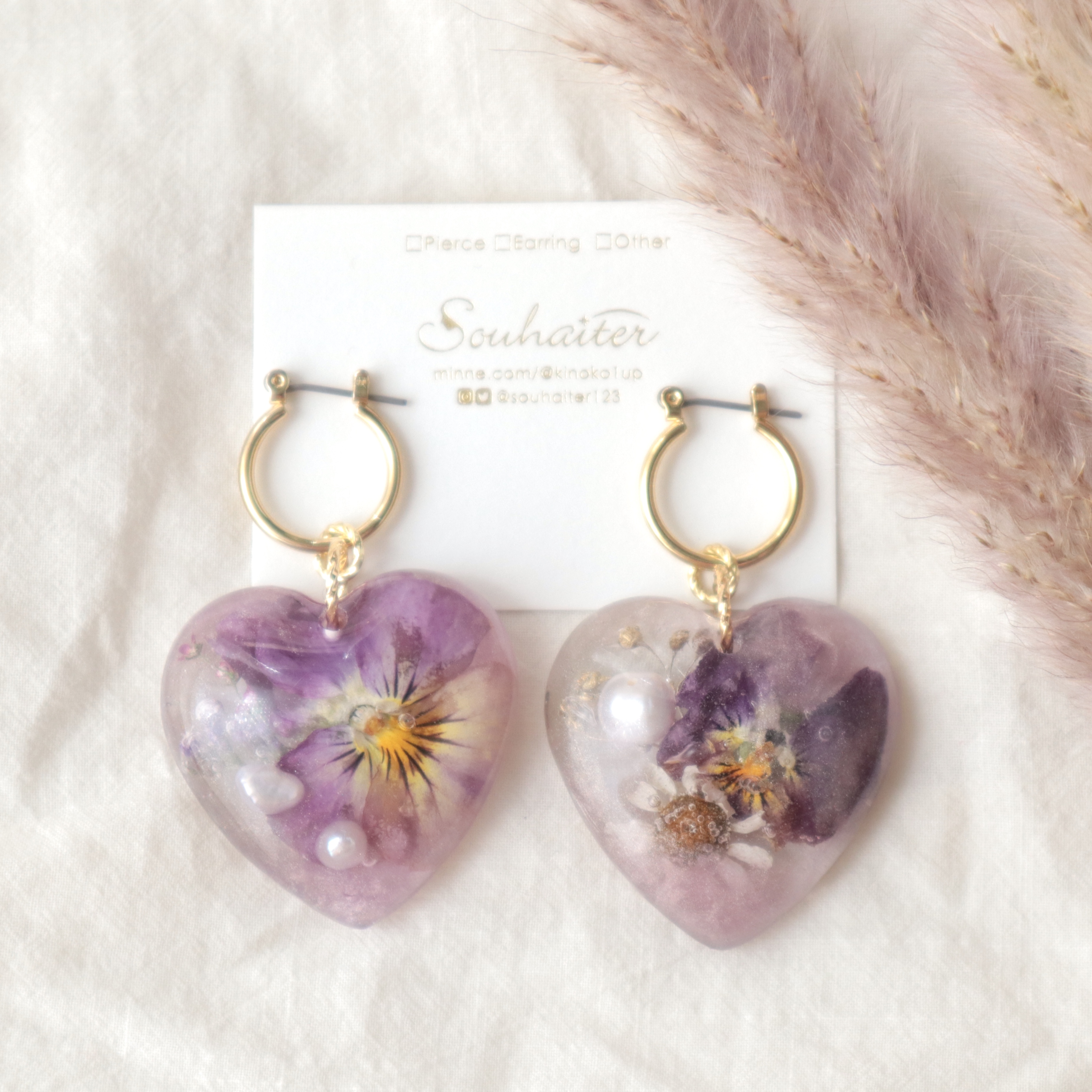 ビオラのバッグハートピアス/イヤリング