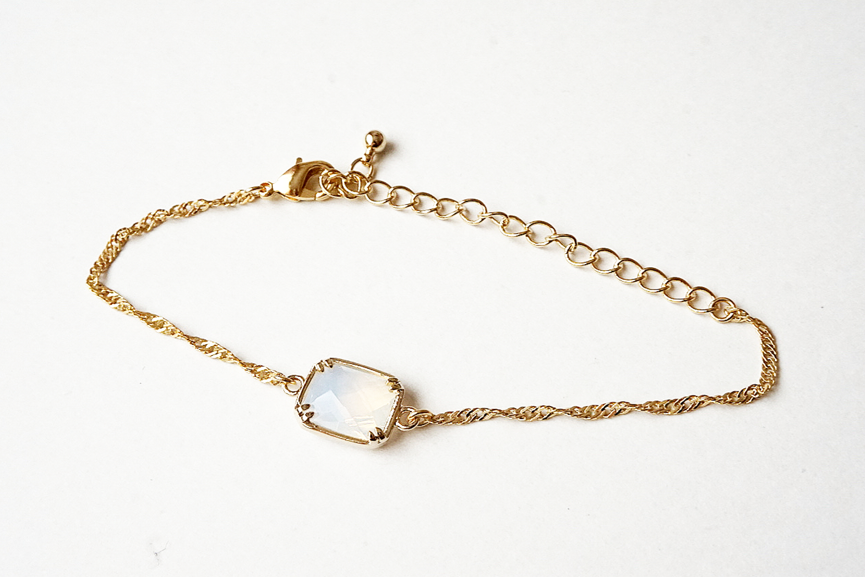 ガラスチャームブレスレット(スクエア)ホワイト