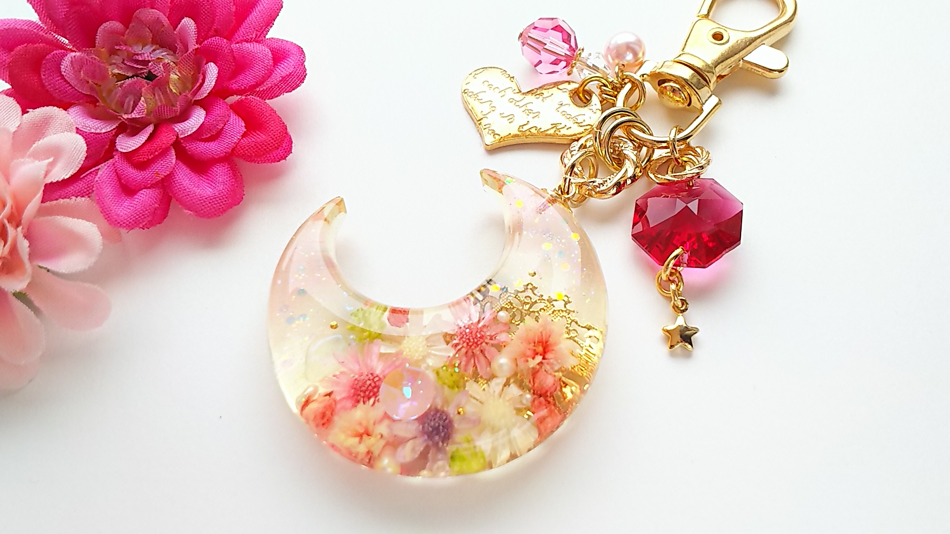 Moon flower field🌼キーホルダー（ピンク）