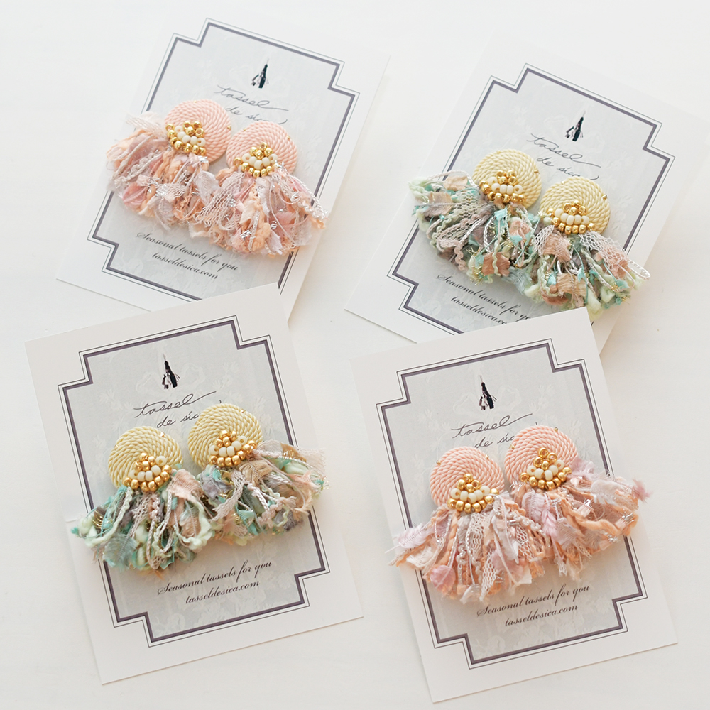 コードモチーフタッセルピアス・イヤリング/ピンク、クリーム