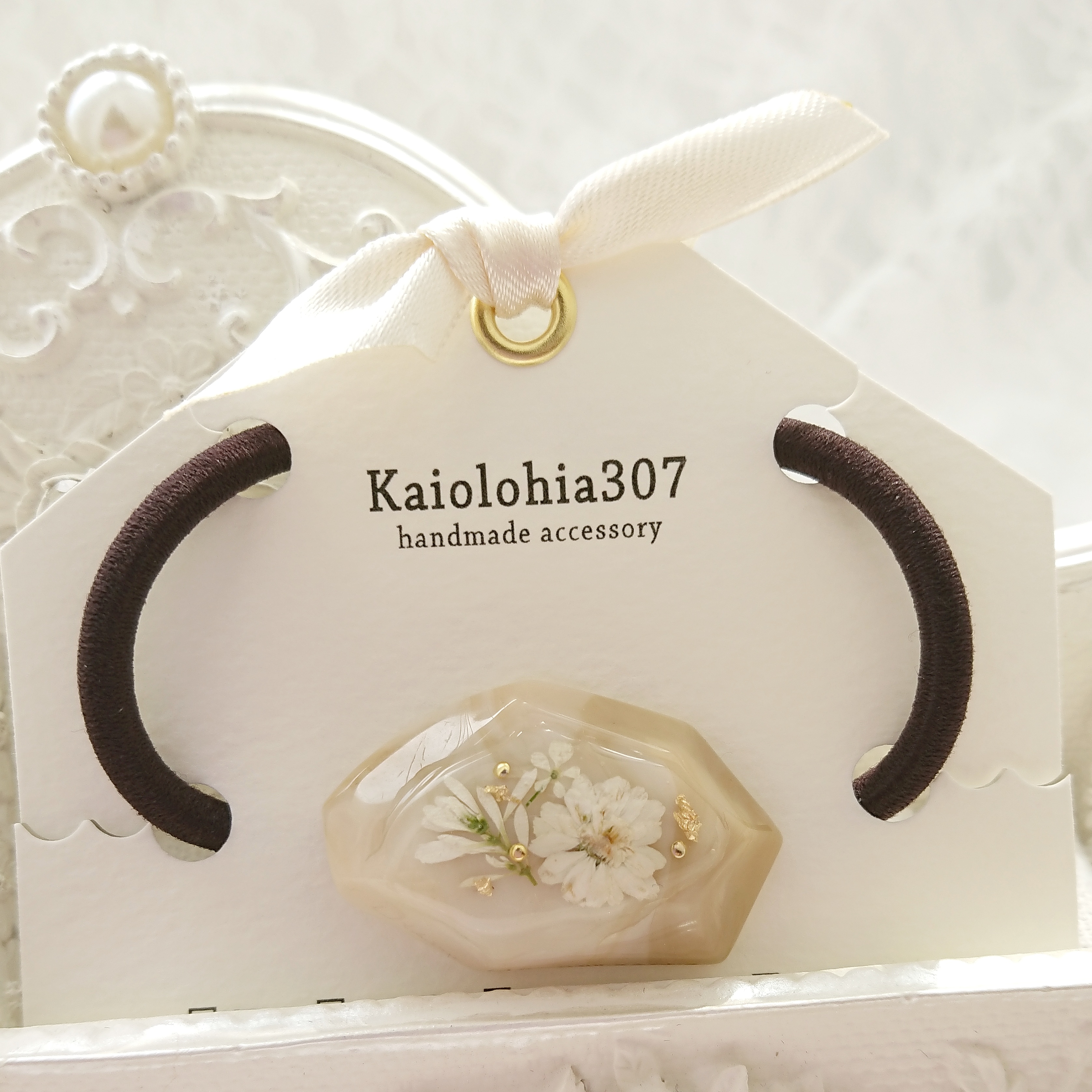 ヘアゴム❁フラワー鉱石 ミルクティーカラー