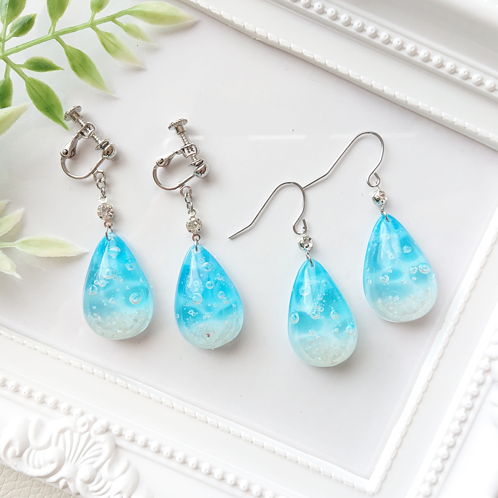 マリンドロップ。.*・°半雫型レジンピアス・イヤリング