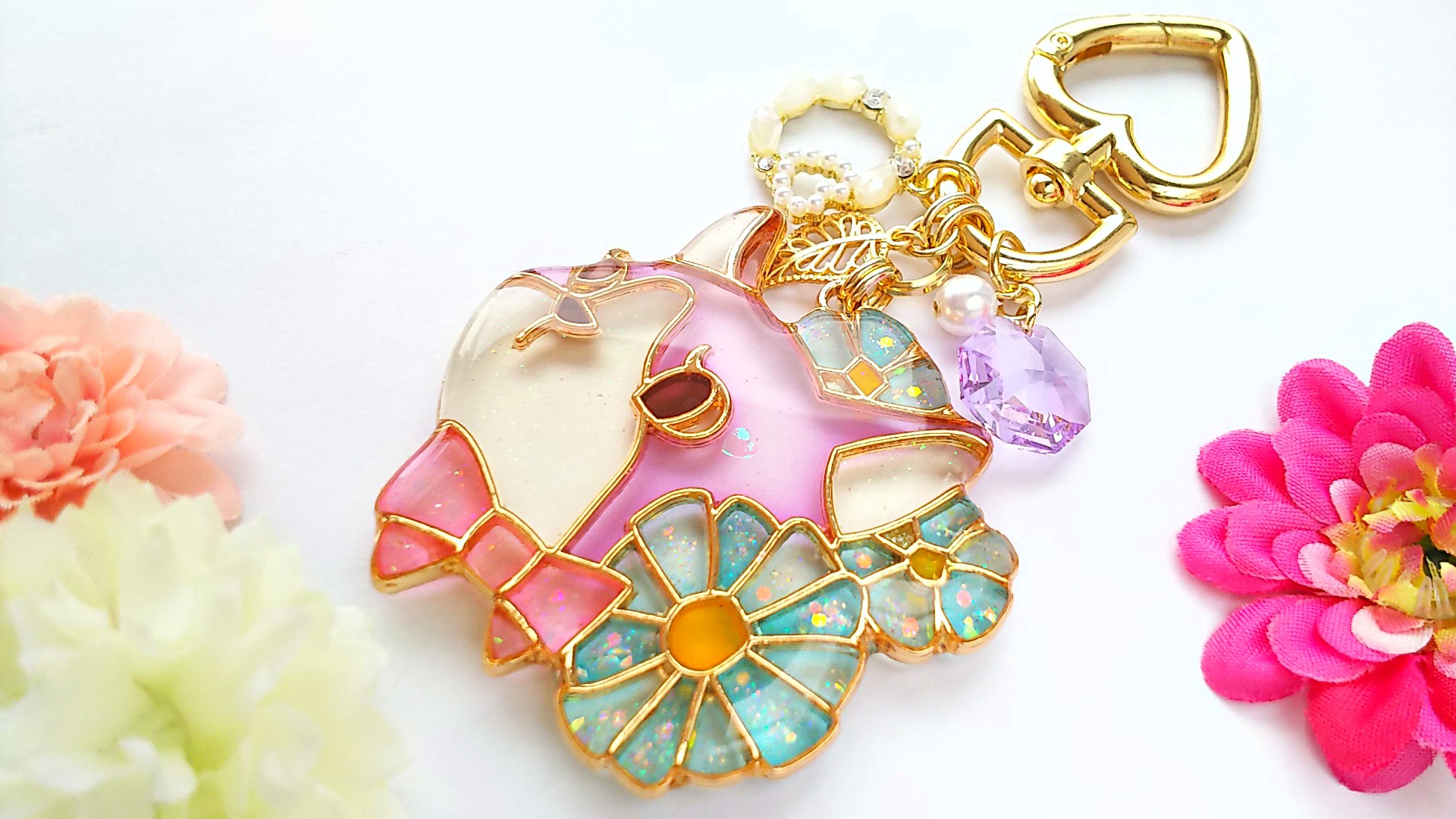 おしゃれネコのキーフック♡（スワローラベンダー）