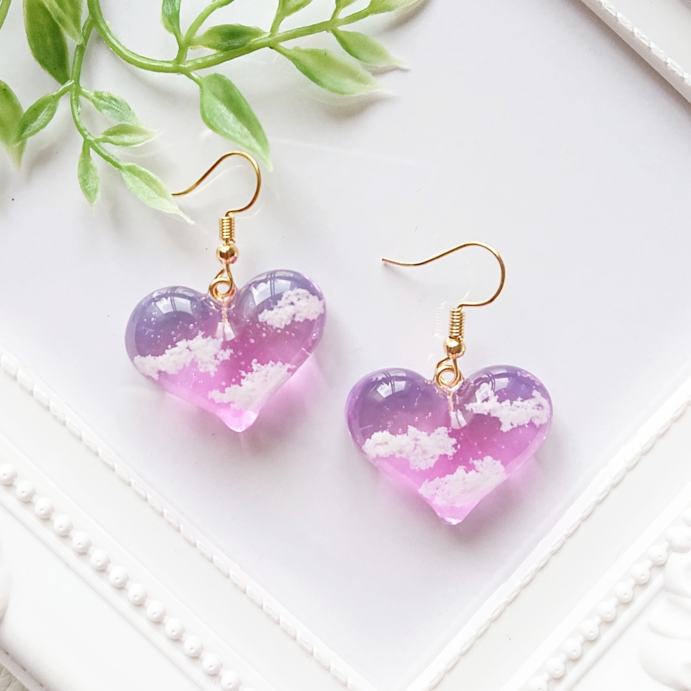 ハートの空。.*<朝焼け> ハート型レジンピアス・イヤリング