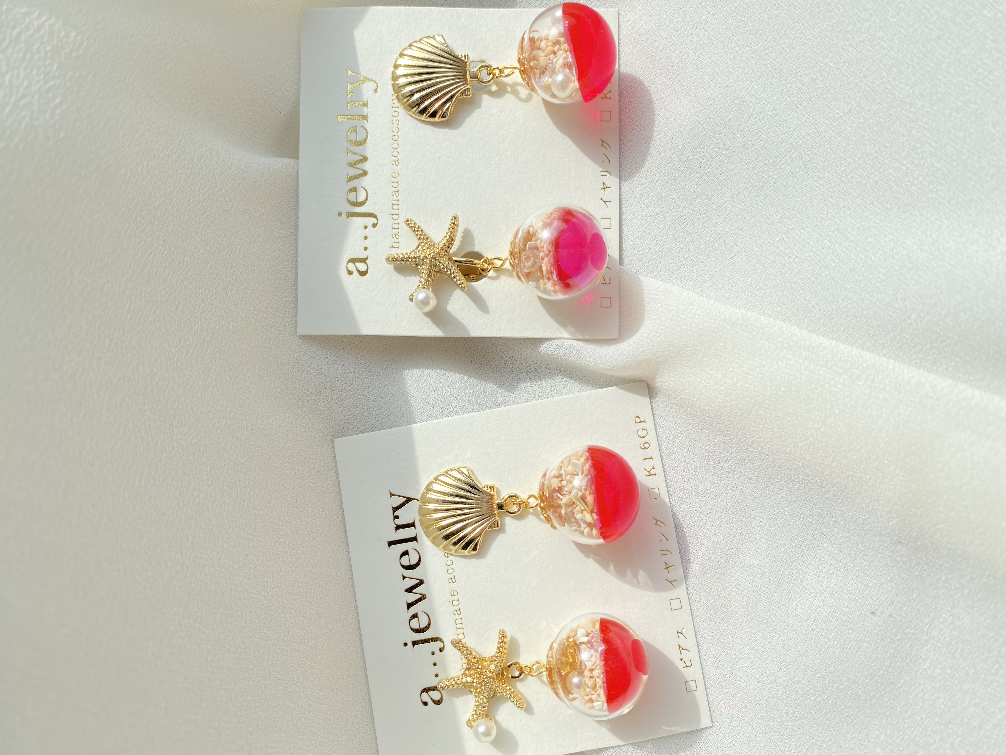 海辺ピンクピアス・イヤリング