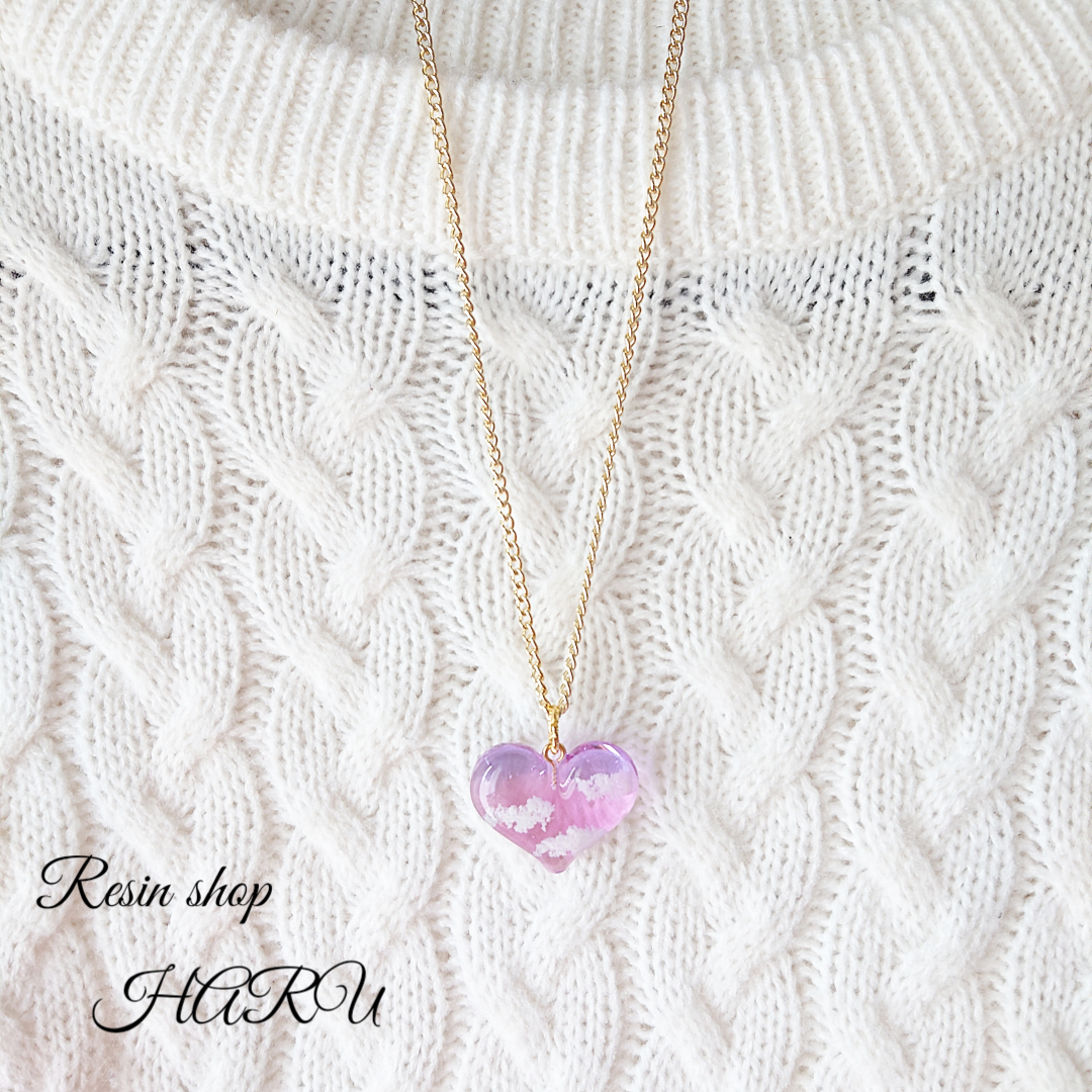 ハートの空。.*<朝焼け> ハート型レジンネックレス