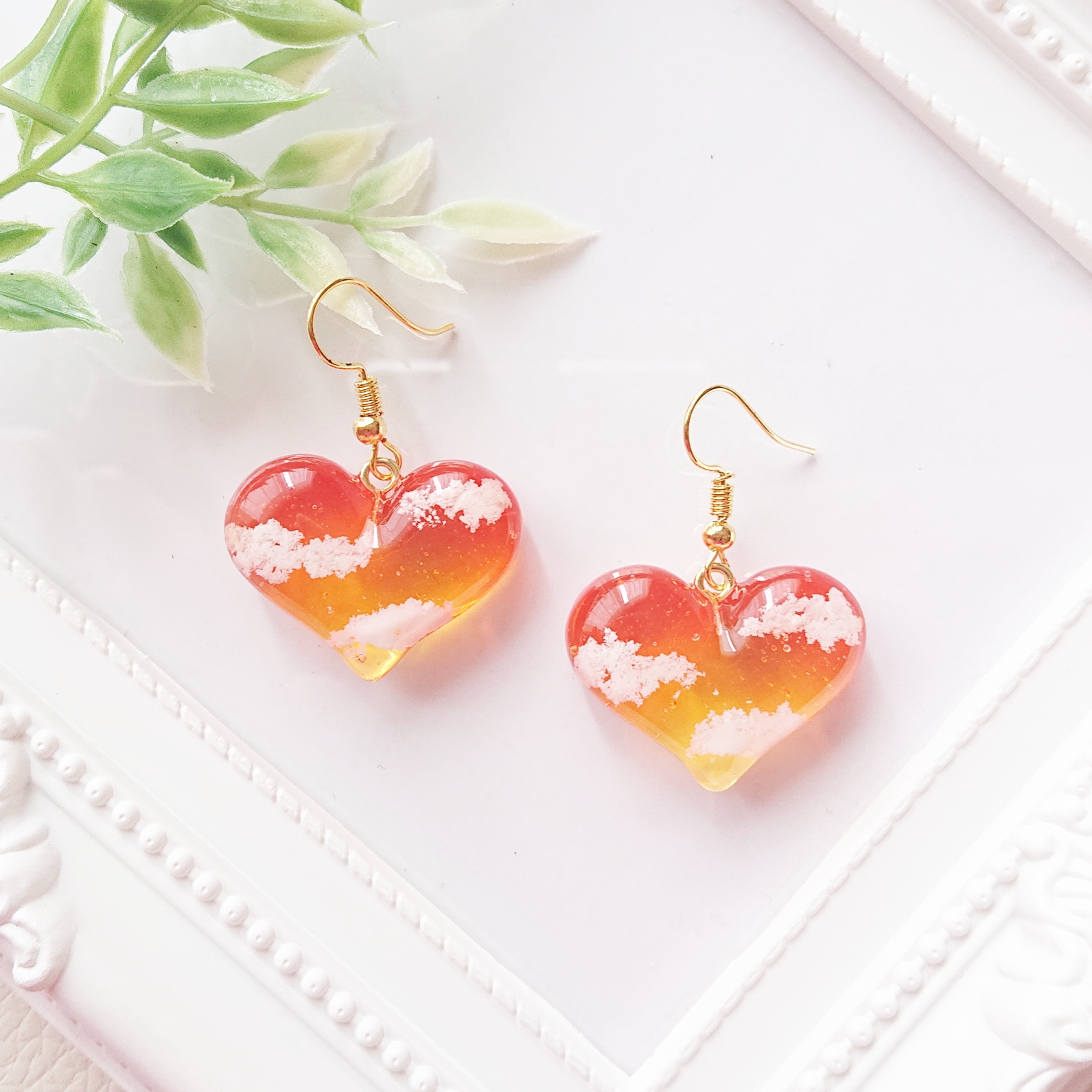 ハートの空。.*<夕焼け> ハート型レジンピアス・イヤリング