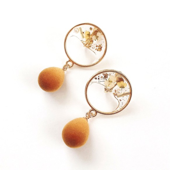 【送料無料】half natural flower velor drop design #camel