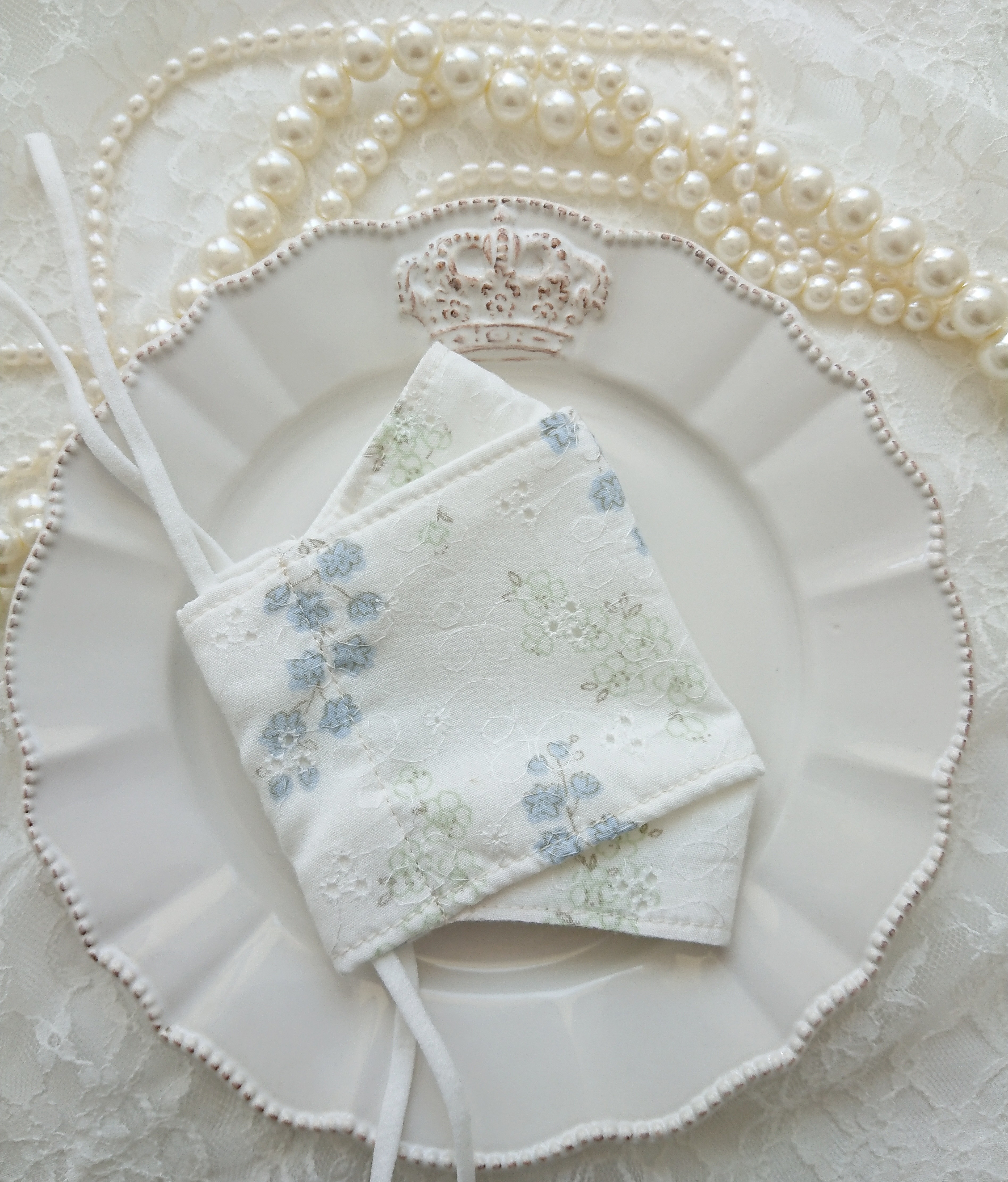 ひんやり特殊冷感UVカット綿レースマスク ブルー