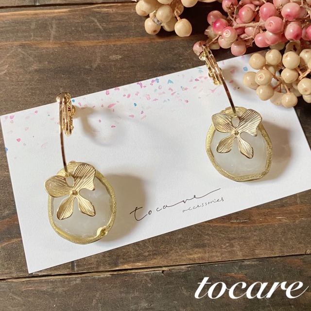 アゲートスライス フラワー ピアス