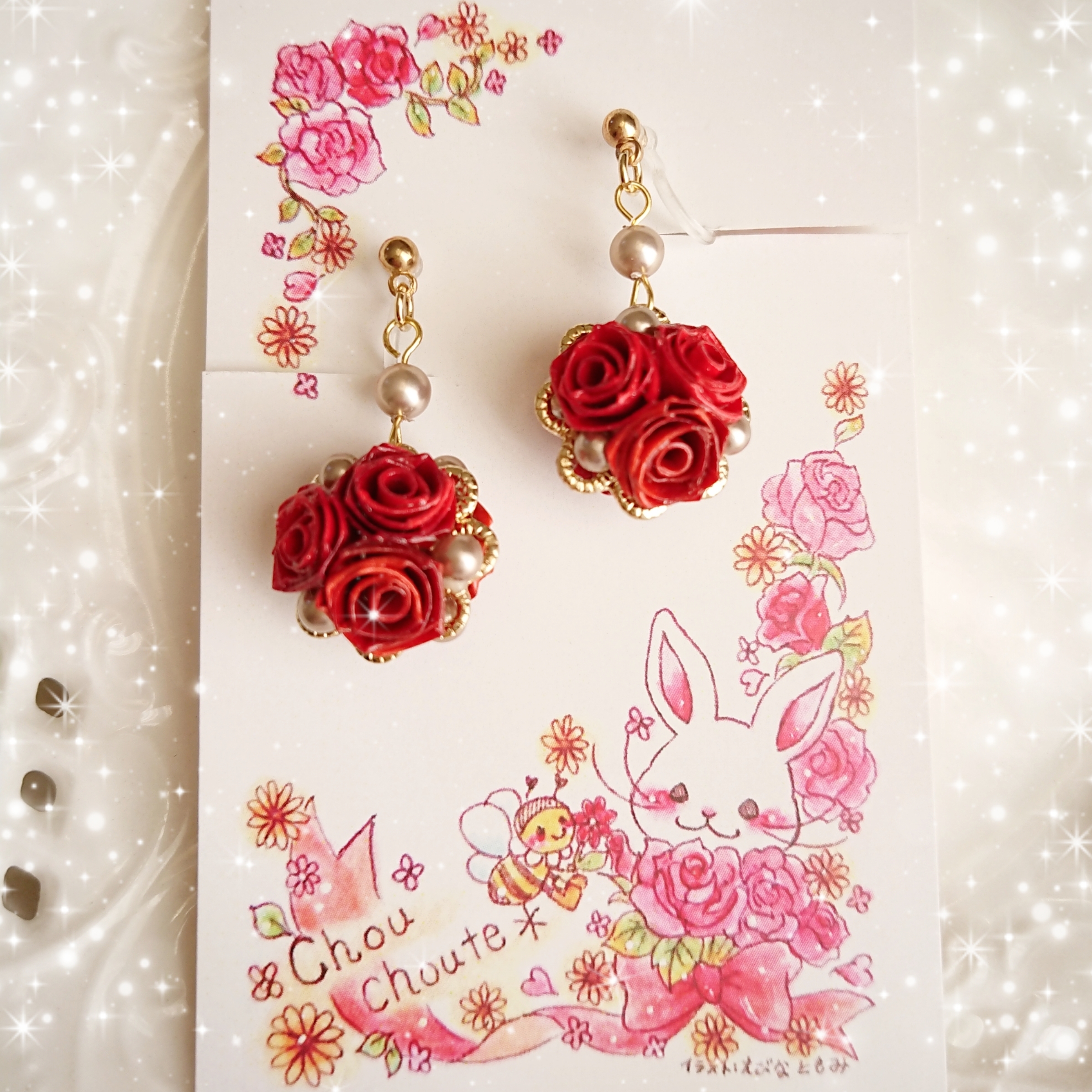 赤いバラの耳飾り｟ロザフィ｠