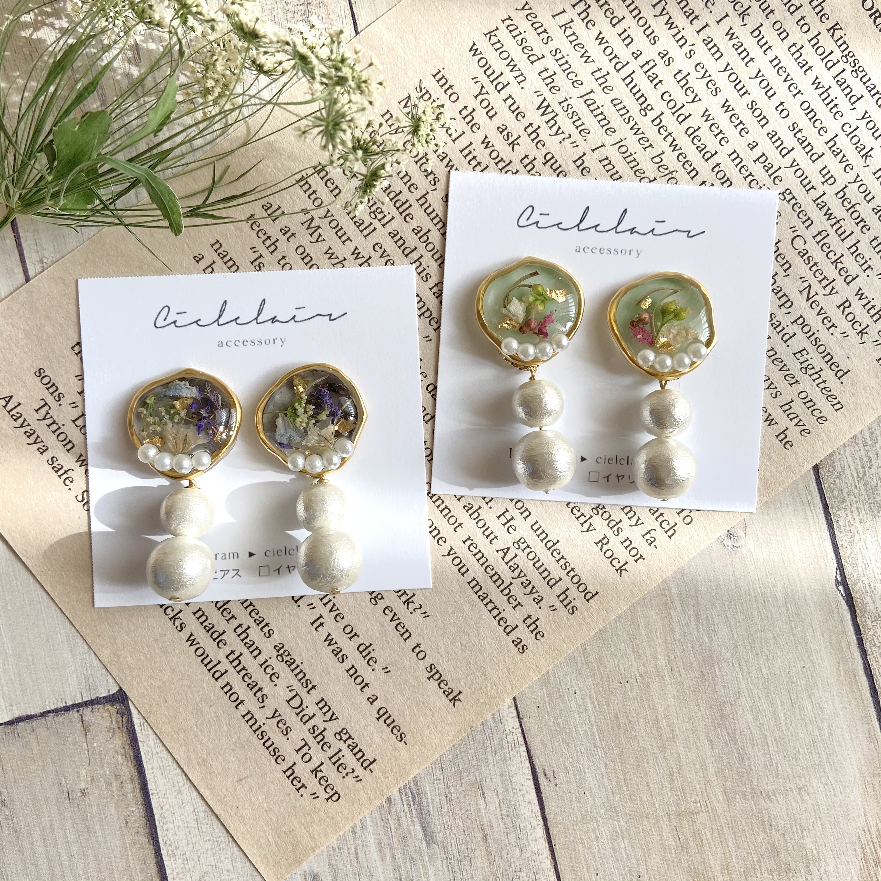 Flowerとダブルコットンパールチタンピアス