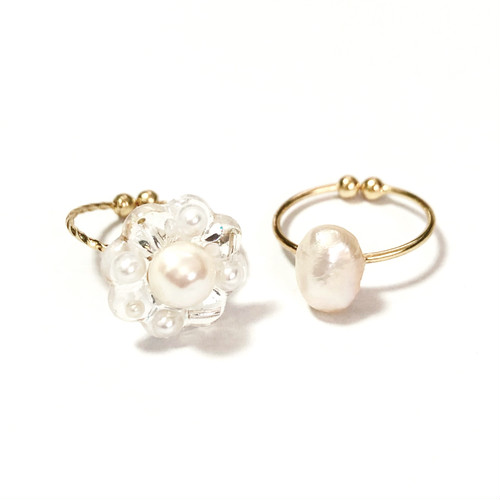 【送料無料】flower water pearl bijou ring set