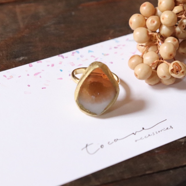カフェオレカラーのアゲートスライスリング♡