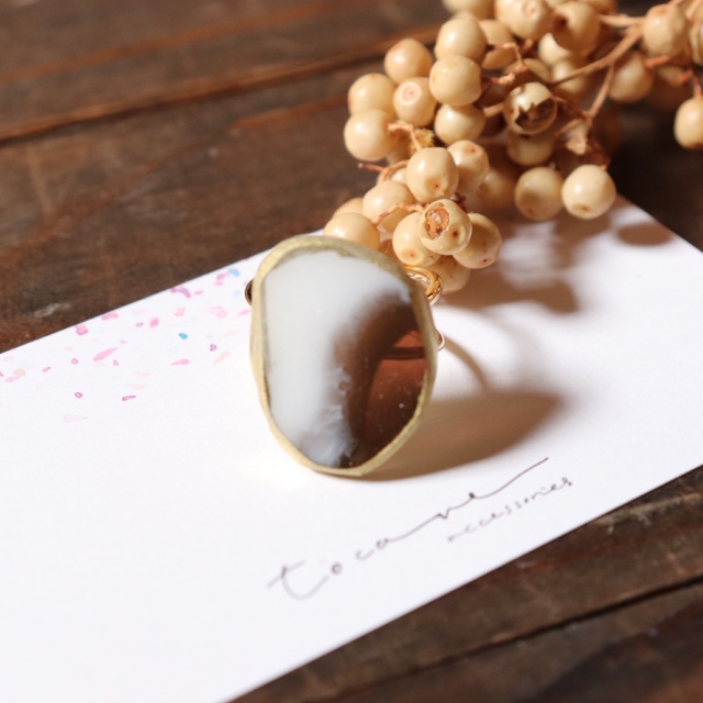 カフェオレカラーのアゲートスライスリング♡