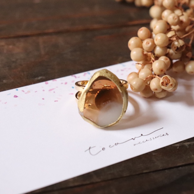 カフェオレカラーのアゲートスライスリング♡